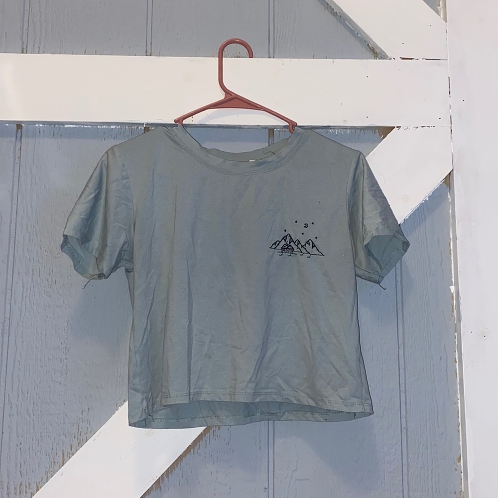 Mint Green/Blue Crop Top with Embroidered Design